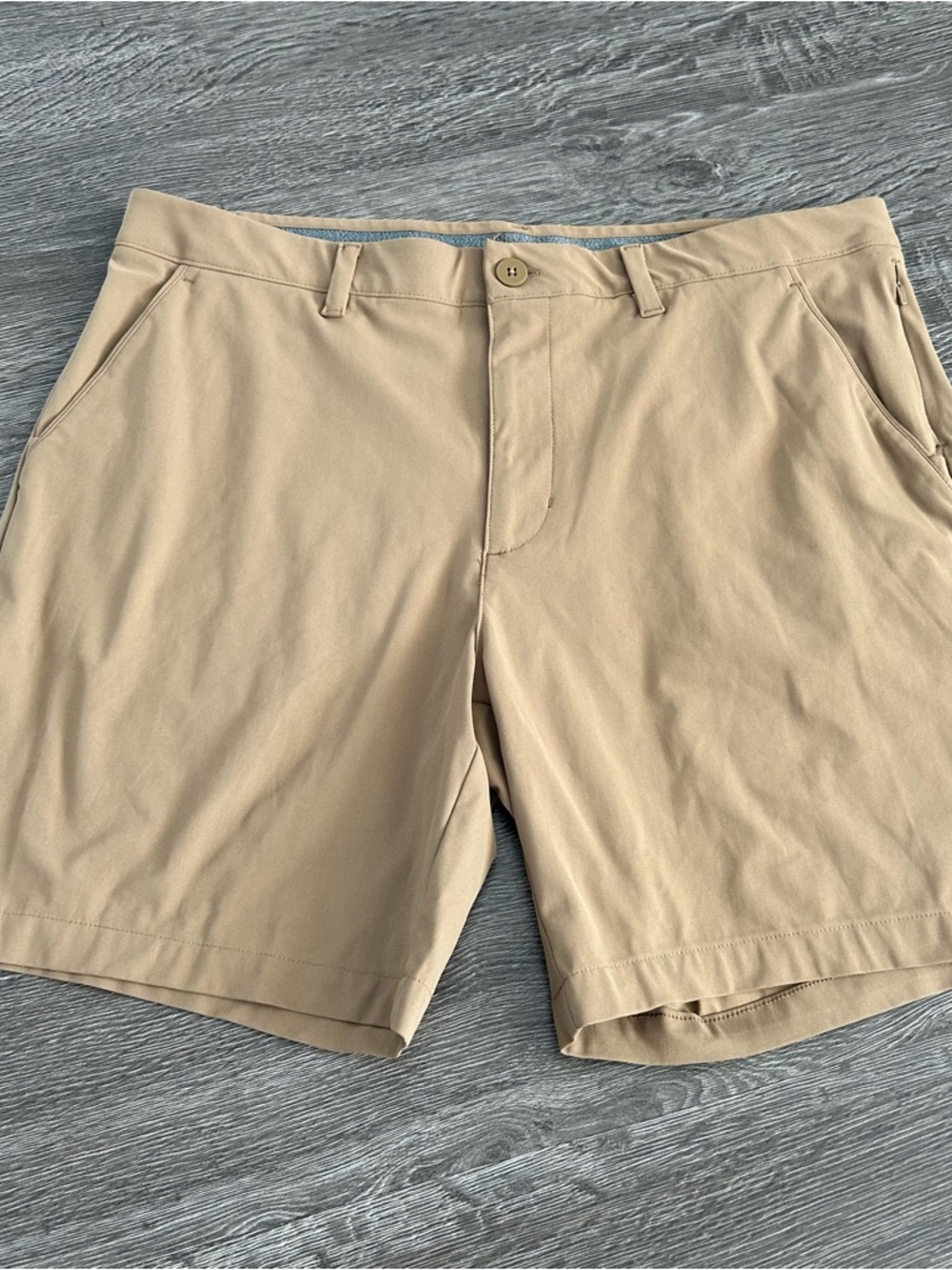 FLX Men's Classic Tan everyday 4 way Stretch Shorts SLASH POCKETS SZ 38